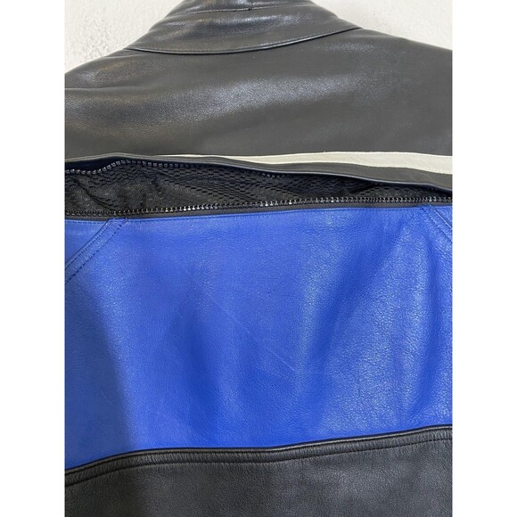HJC Leather Jacket Mens 50 Black Blue Motorcycle Riding Gear Armor Zip - Picture 7 of 14